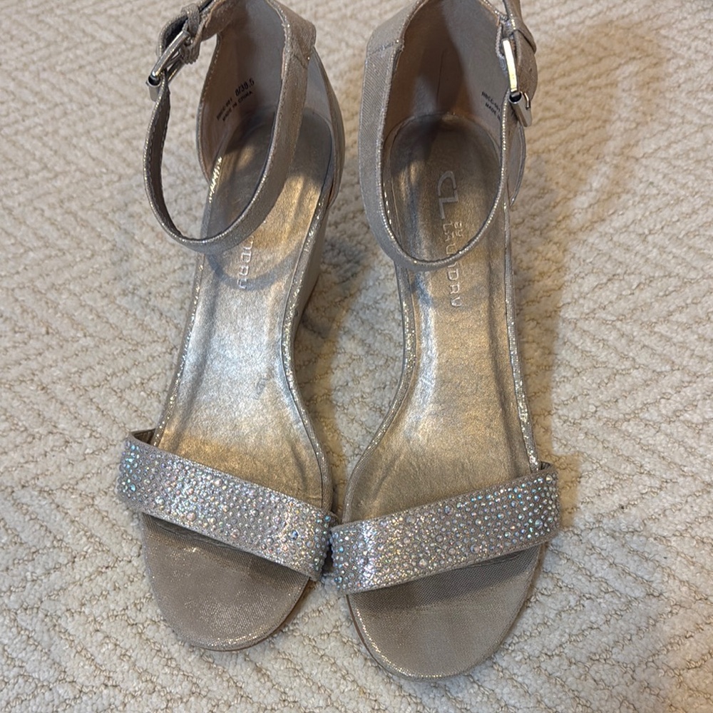 CL by Laundry Silver Wedge Heels with Glittery Straps
